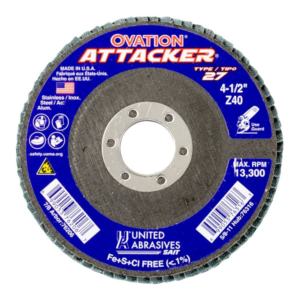 United Abrasives Ovation® Attacker® High Density Flap Disc, 41/2" X 7/8"