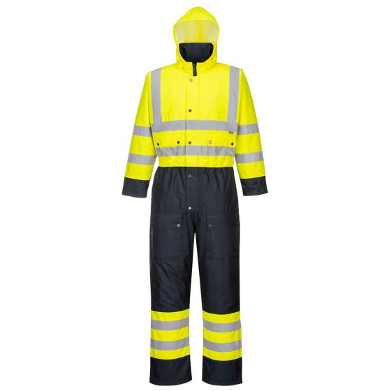 Portwest Hi-Viz Contrast Coverall, Yellow/Navy, Large